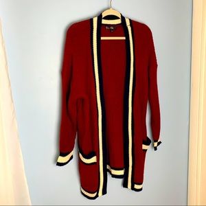 Oversized 90s cardigan, sweater maroon navy stripe